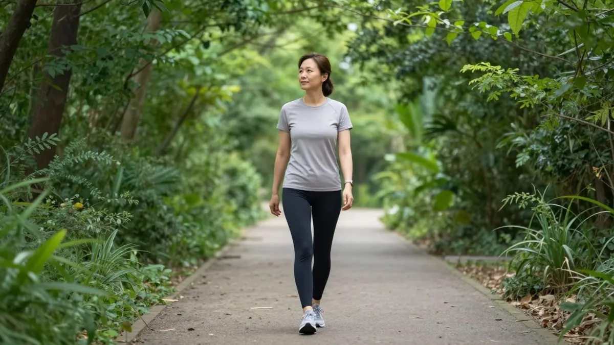 Mulher praticando exercício leve ao ar livre