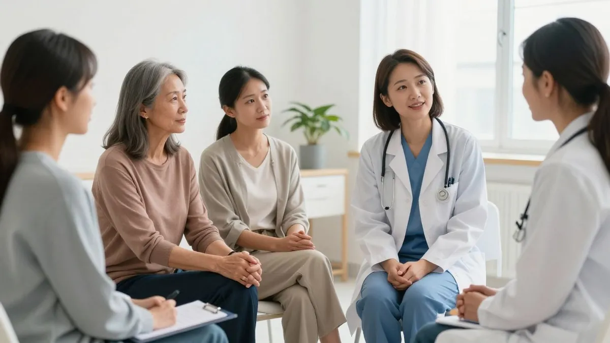Mulheres em consulta médica ginecológica de rotina.