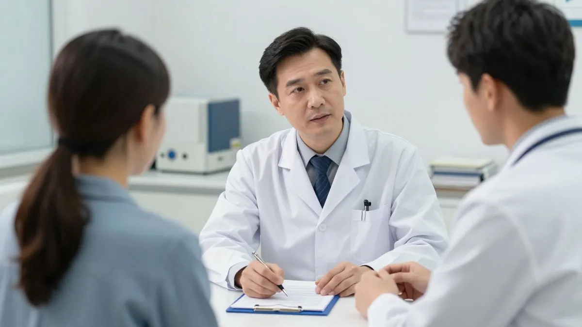 Médico e paciente discutindo tratamento para endometriose.