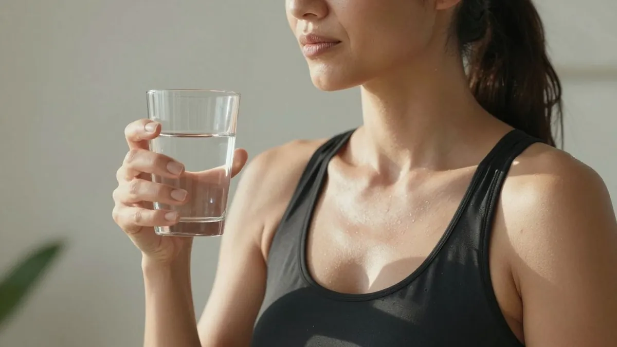 Mulher praticando jejum intermitente com suplementos.