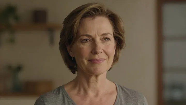 Mulher sorrindo durante a menopausa