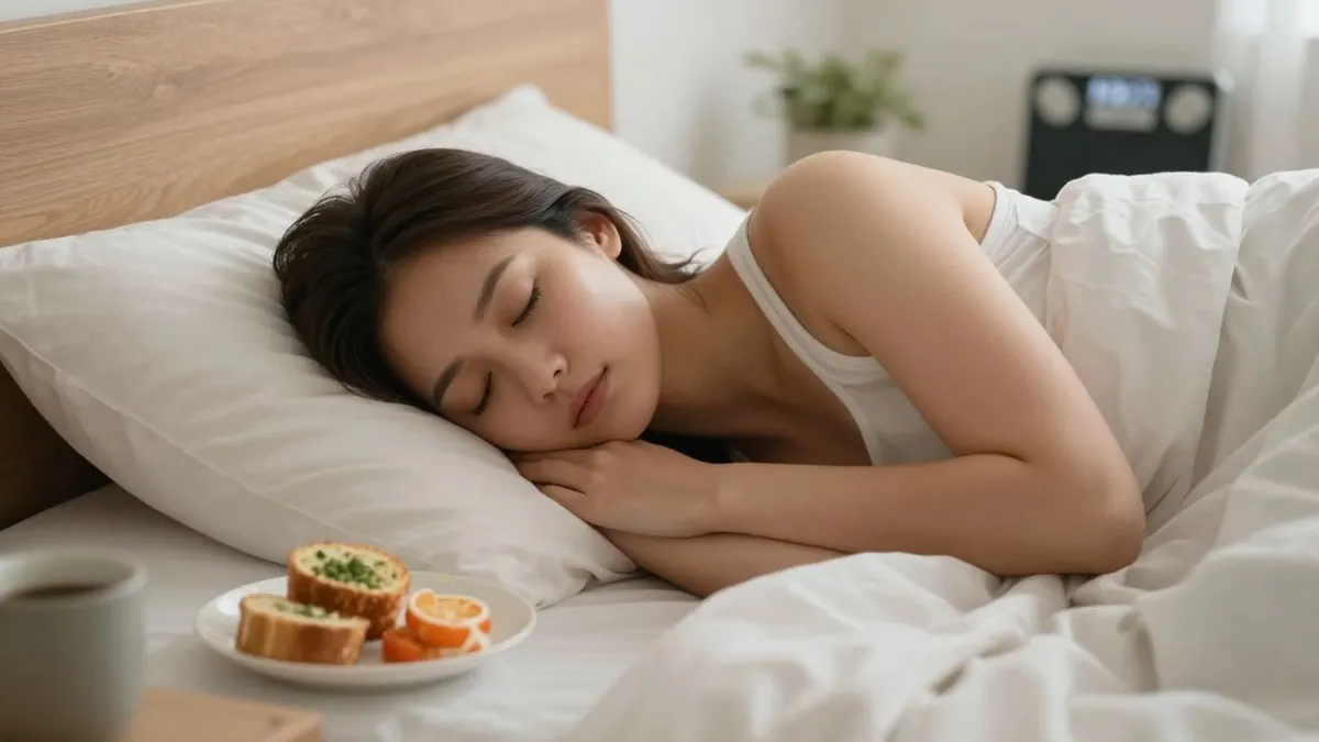 Pessoa dormindo e balança com frutas